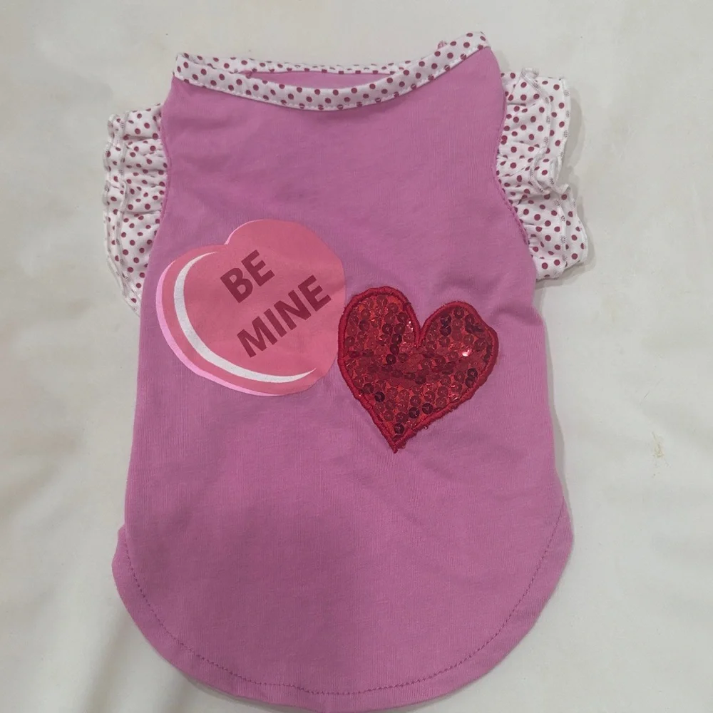 Pink 'Be Mine' Heart Dog Tee with Sequin Accent